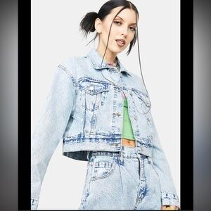 Daze frequent flyer pleated jean jacket womens large